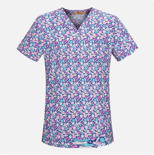 Unisex V-Neck Surgical Scrubs – Printed, Hand-Washable, Short Sleeve Workwear