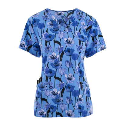 Print Scrubs Top Women with Pockets V-Neck Scrub Uniforms Pet Grooming