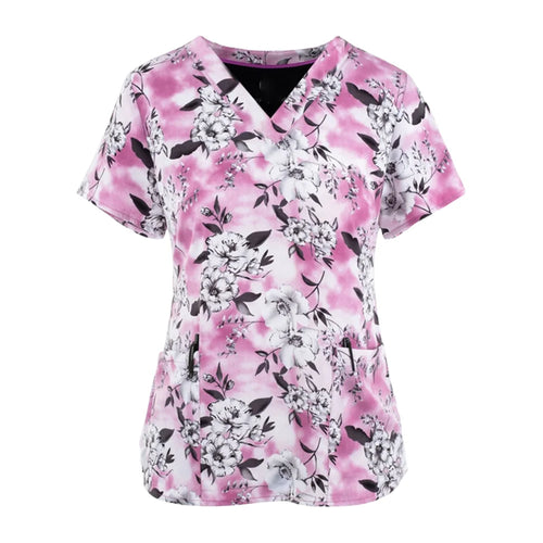 Print Scrubs Top Women with Pockets V-Neck Scrub Uniforms Pet Grooming