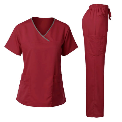 Medical Uniform Trendy Women's Scrub Set Stretch Soft Y-Neck Top Pants