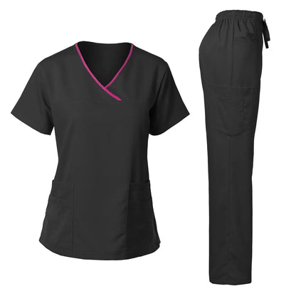 Medical Uniform Trendy Women's Scrub Set Stretch Soft Y-Neck Top Pants