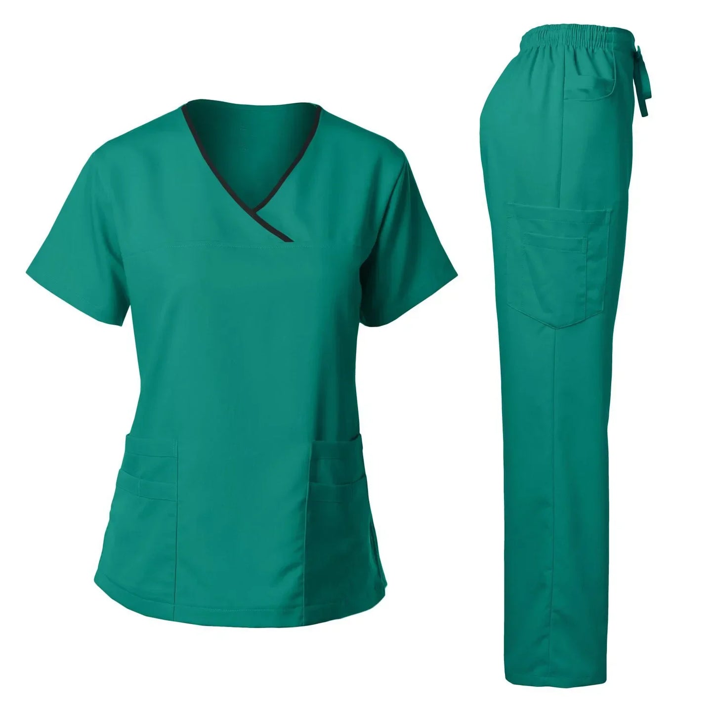 Medical Uniform Trendy Women's Scrub Set Stretch Soft Y-Neck Top Pants